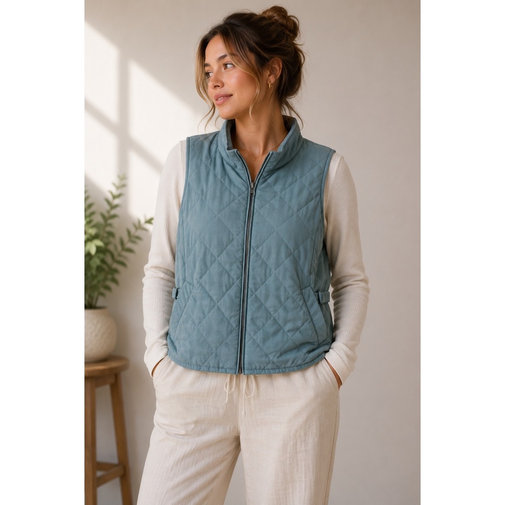 ORVIS Quilted Vest Teal Blue Full Zip Pockets Women's Size L |L1